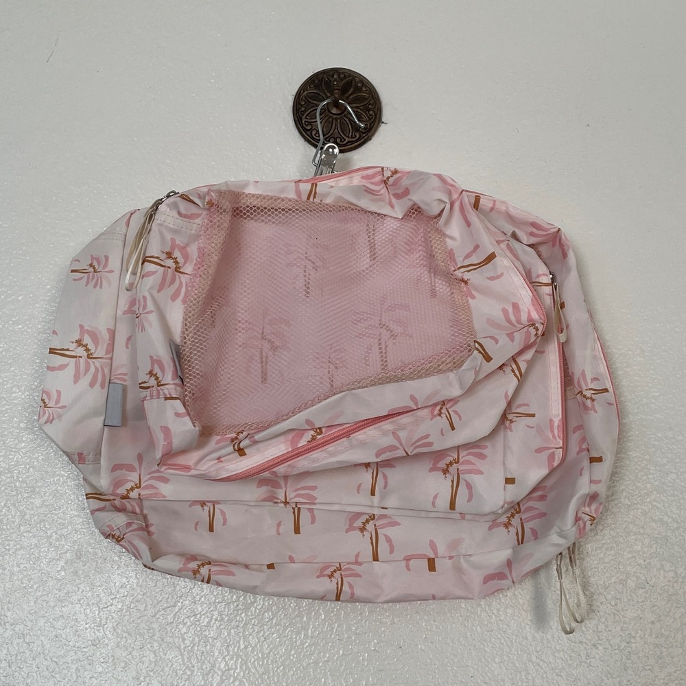 Hang Accessories Travel Organizer Bag Pink White Floral Mesh Pocket Zipper Case